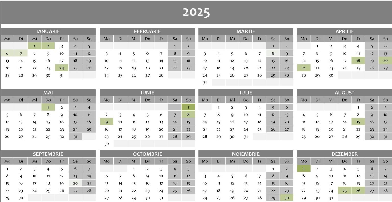 Calendar 2025 Zile Libere 