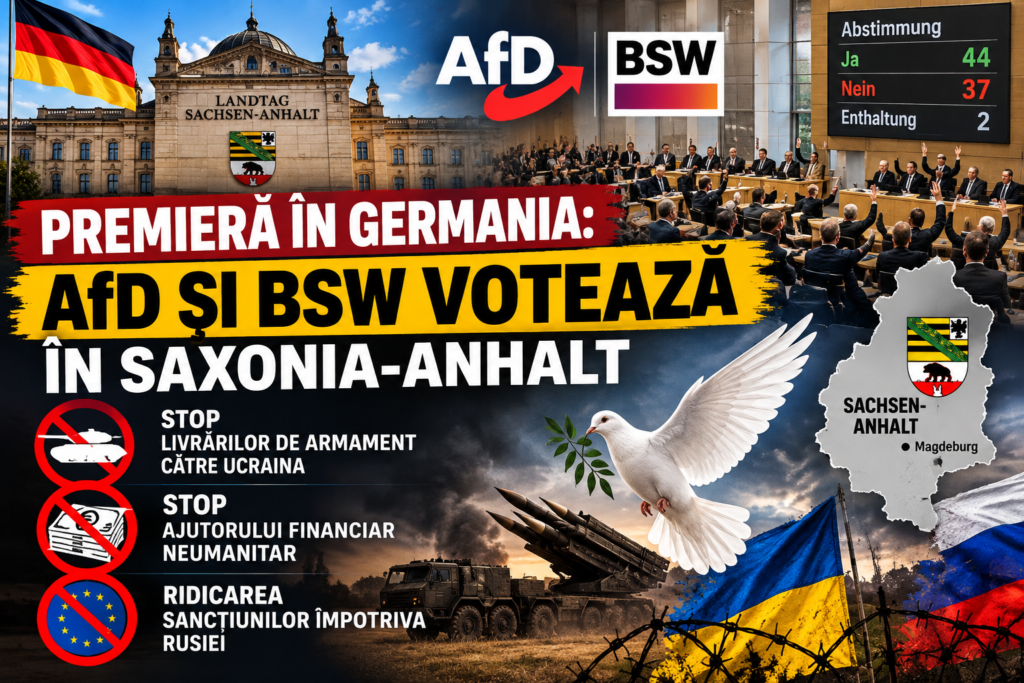 Premieră politică în Germania: AfD și BSW votează în Saxonia-Anhalt pentru oprirea ajutorului militar acordat Ucrainei și ridicarea sancțiunilor împotriva Rusiei